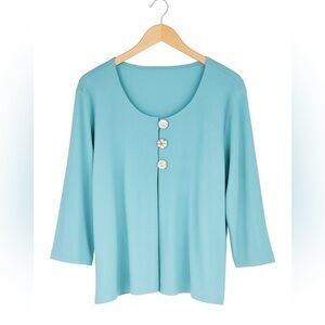 Chalet Turquoise Blouse with Decorative Buttons XL NWT